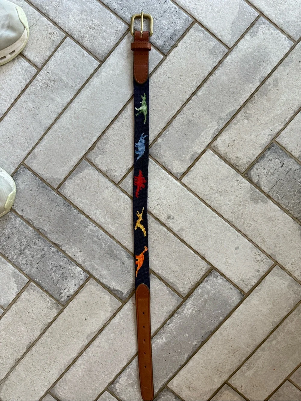 Kids Navy Belt with Colorful Dinosaur Embroidery